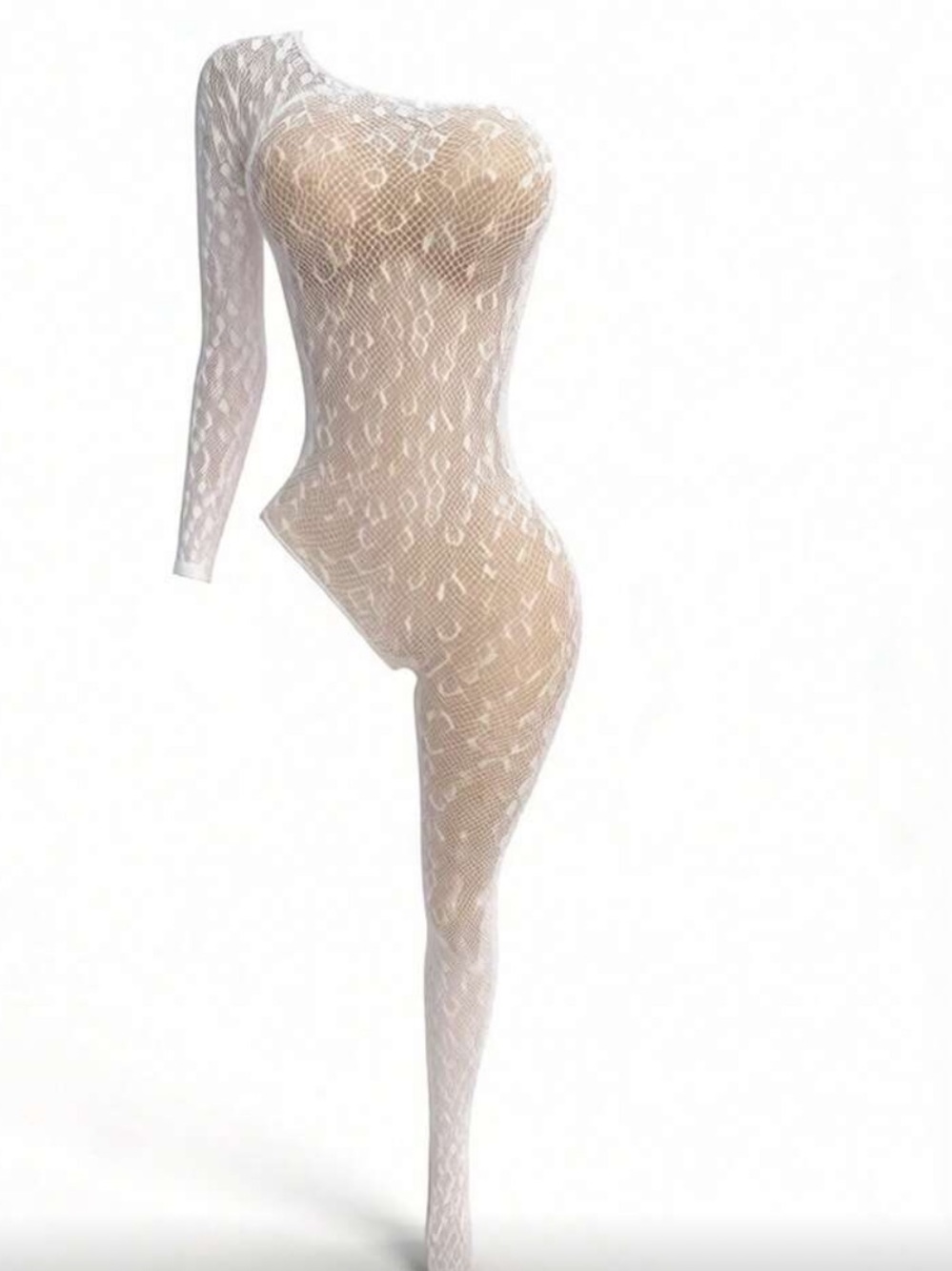 Sheer One-Shoulder White Lace Bodysuit